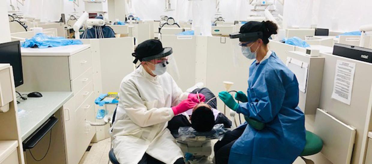 牙科助理学生帮助教授治疗病人